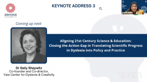 Upcoming session on 'Aligning 21st Century Science & Education' by Dr Sally Shaywitz