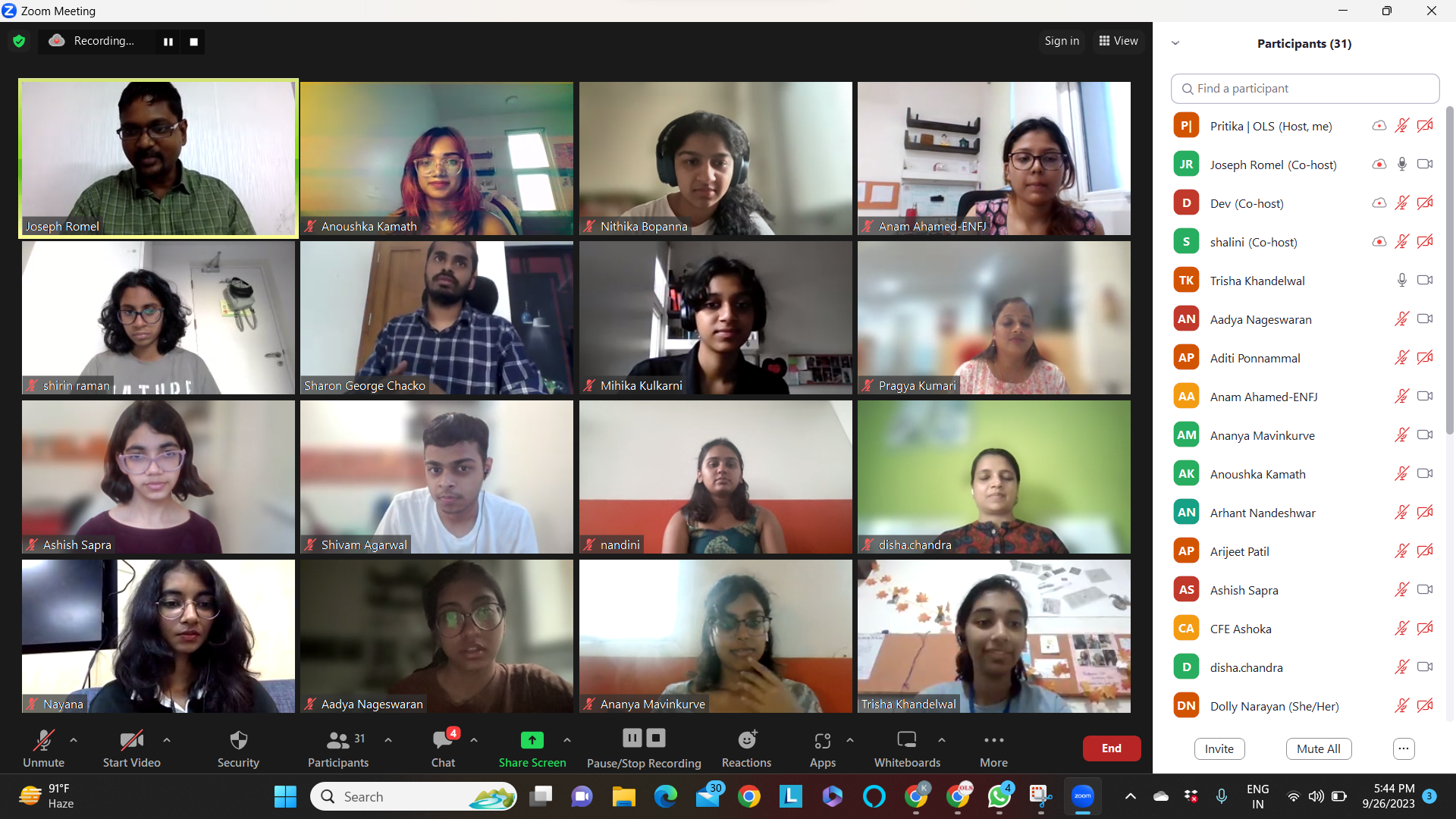 Zoom screenshot of workshop participants.